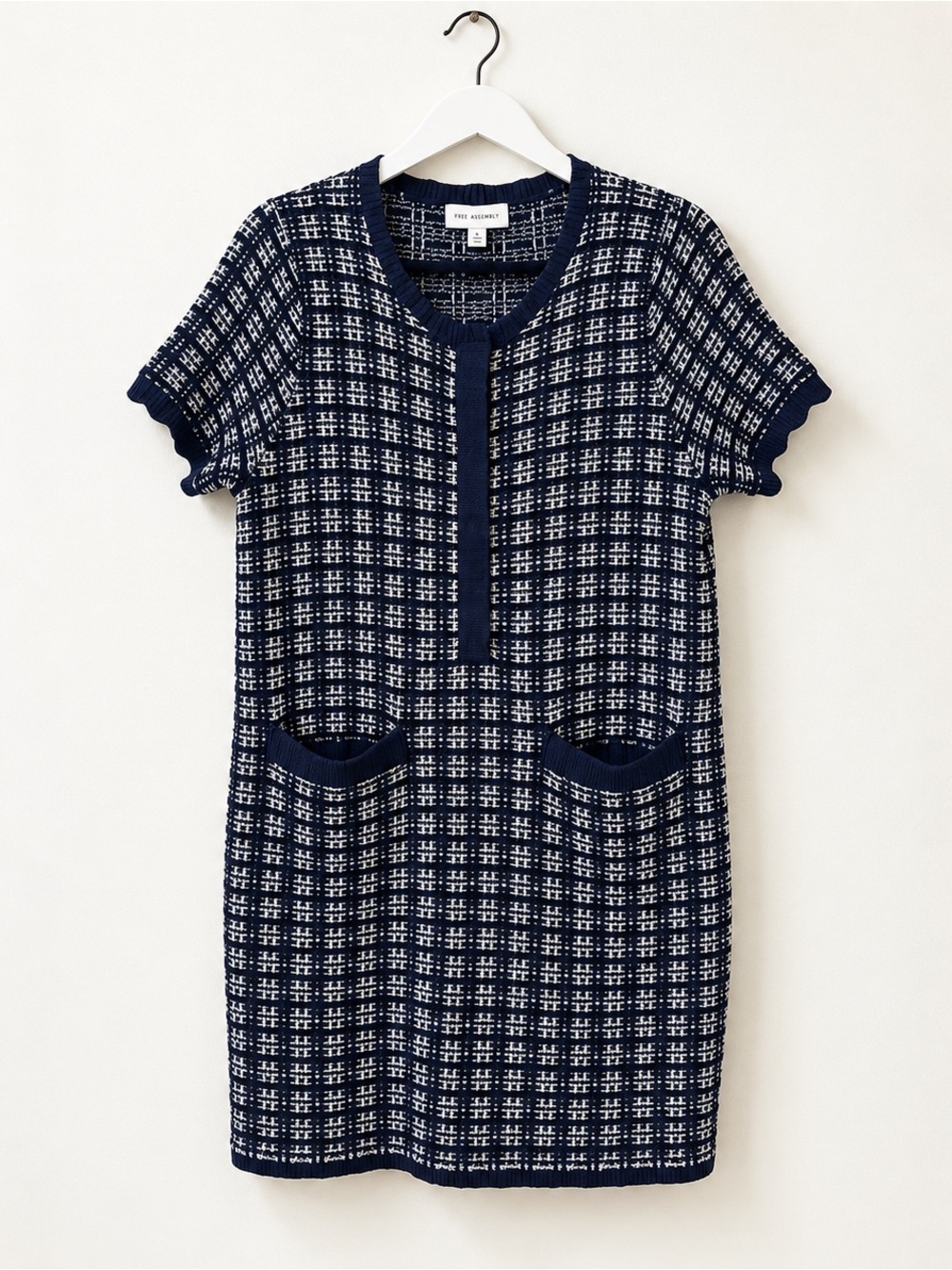Free Assembly Navy & Ivory Textured Knit Sweater Dress | Medium